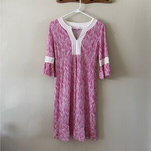 Lily Pulitzer Pink and White Bell Sleeve Silk Cotton Blend Midi Dress size S